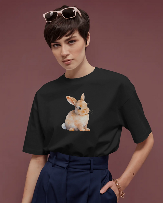 Earth & Thread | Cute Bunny 100% Cotton Regular Fit T-Shirt - Premium 180 GSM Adorable Rabbit Graphic Tee