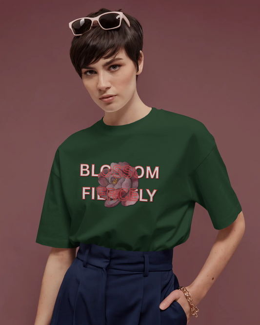 Earth & Thread | Blossom Fiercely 100% Cotton Regular Fit T-Shirt - Premium 180 GSM Empowering Floral Graphic Tee