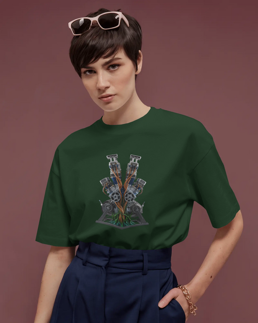 Earth & Thread | Biomechanical Engine Tree 100% Cotton Regular Fit T-Shirt - Premium 180 GSM Tech Nature Graphic