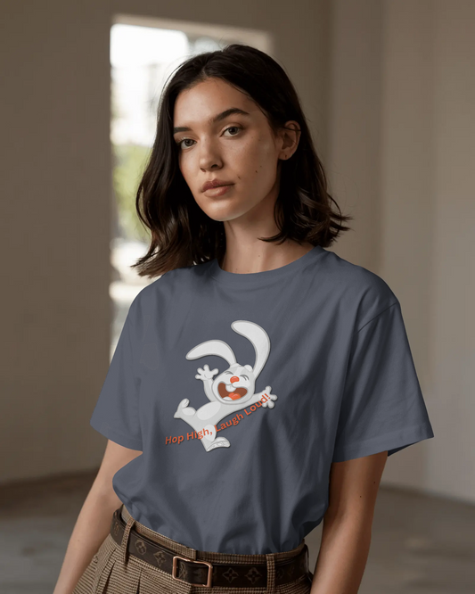 Earth & Thread | Hop High! 100% Cotton Regular Fit T-Shirt - Premium 180 GSM Energetic Rabbit Graphic Tee