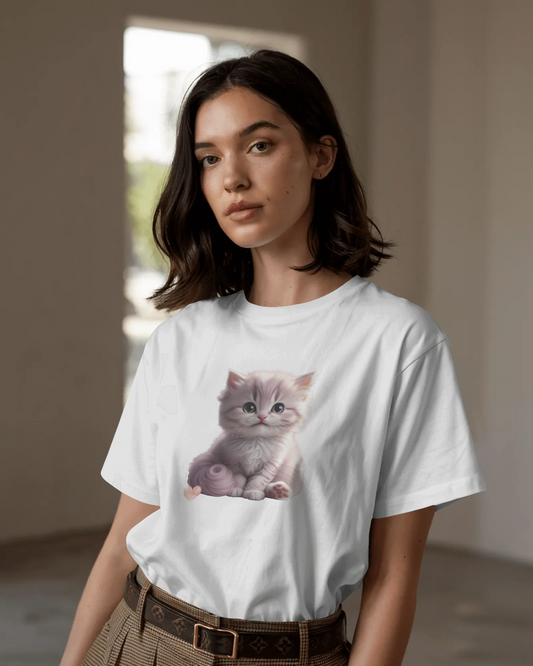 Earth & Thread | Cute Kitten 100% Cotton Regular Fit T-Shirt - Premium 180 GSM Adorable Pet Graphic