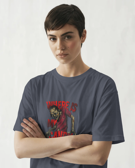 Earth & Thread | Where Is My Candy 100% Cotton Regular Fit T-Shirt - Premium 180 GSM Zombie Graphic Tee