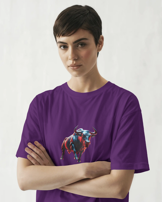 Earth & Thread | Dynamic Bull 100% Cotton Regular Fit T-Shirt - Premium 180 GSM Abstract Animal Graphic