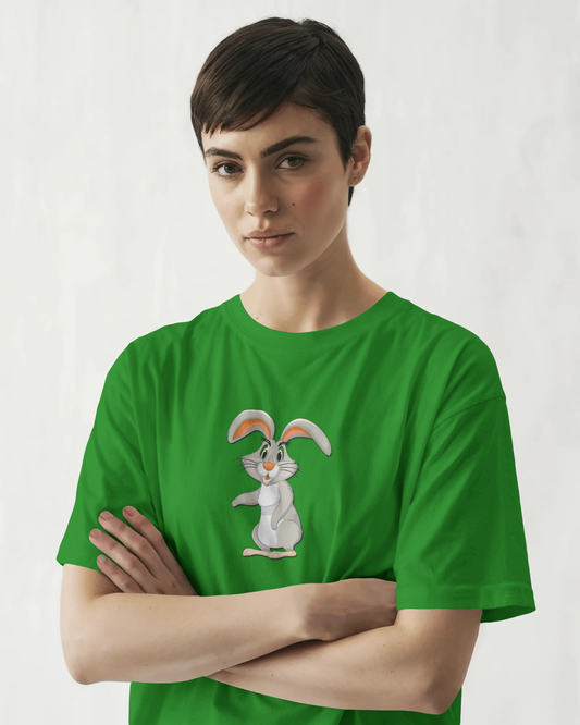 Earth & Thread | Curious Rabbit 100% Cotton Regular Fit T-Shirt - Premium 180 GSM Adorable Animal Graphic