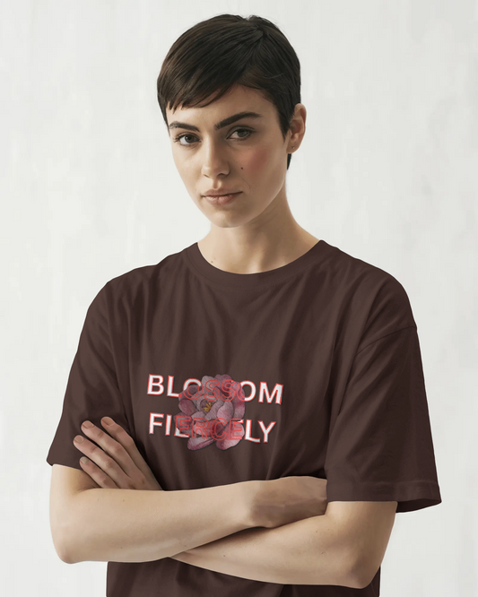 Earth & Thread | Blossom Fiercely 100% Cotton Regular Fit T-Shirt - Premium 180 GSM Empowering Floral Graphic Tee