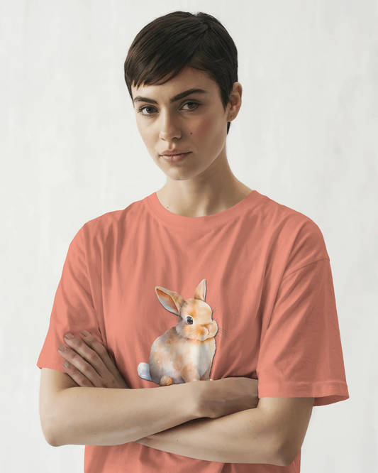 Earth & Thread | Cute Bunny 100% Cotton Regular Fit T-Shirt - Premium 180 GSM Adorable Rabbit Graphic Tee