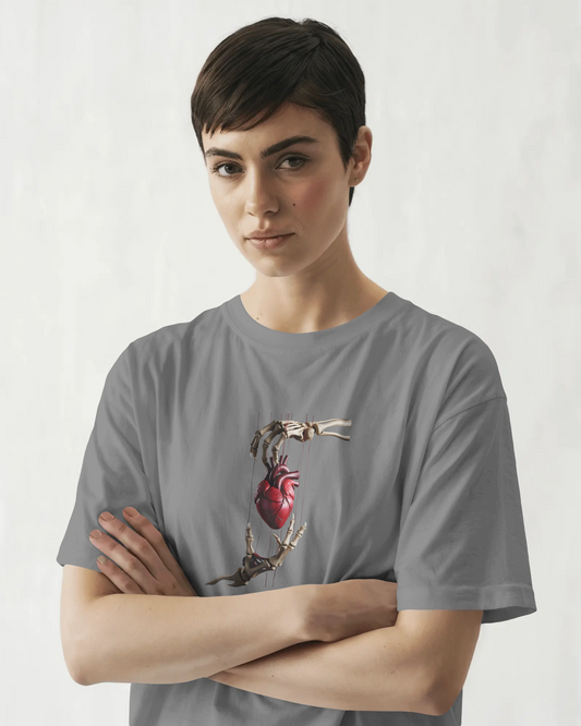 Earth & Thread | Skeleton Hands Holding Heart 100% Cotton Regular Fit T-Shirt - Premium 180 GSM Gothic Romance Graphic
