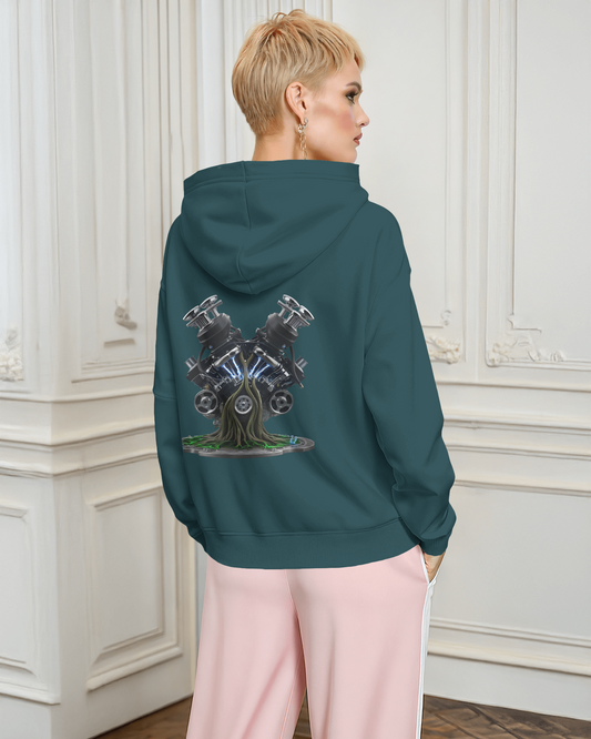 Earth & Thread | Biomechanical Engine Tree Oversized Hoodie - Premium 350 GSM Ultra-Smooth Fleece Back Print