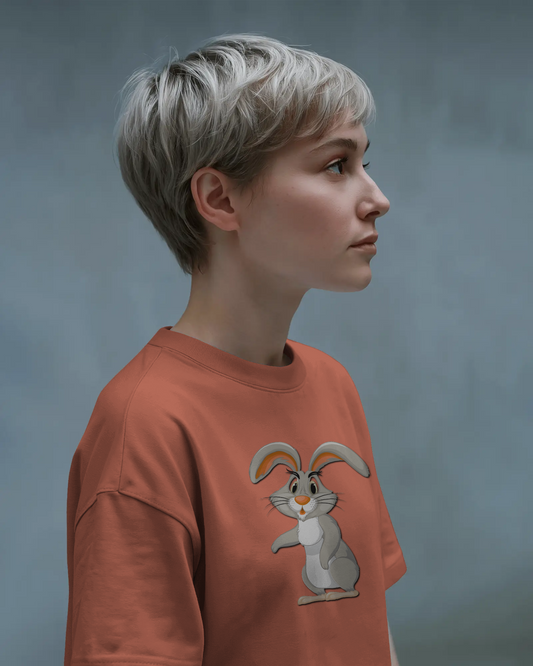 Earth & Thread | Curious Rabbit 100% Cotton Regular Fit T-Shirt - Premium 180 GSM Adorable Animal Graphic
