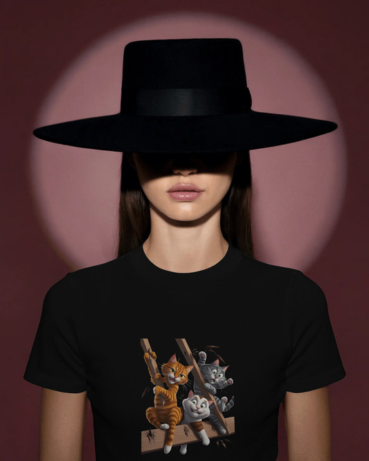 Earth & Thread | Escaping Cats 100% Cotton Regular Fit T-Shirt - Premium 180 GSM Playful Feline Graphic