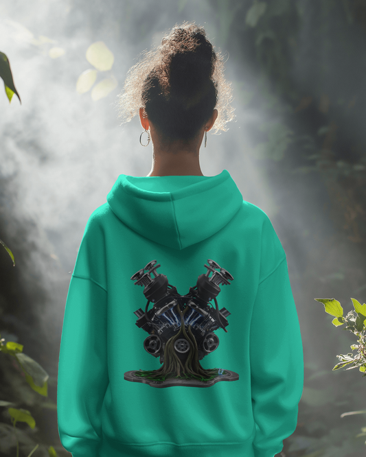 Earth & Thread | Biomechanical Engine Tree Oversized Hoodie - Premium 350 GSM Ultra-Smooth Fleece Back Print