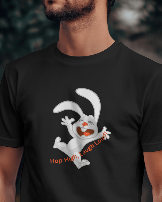 Earth & Thread | Hop High! 100% Cotton Regular Fit T-Shirt - Premium 180 GSM Energetic Rabbit Graphic Tee