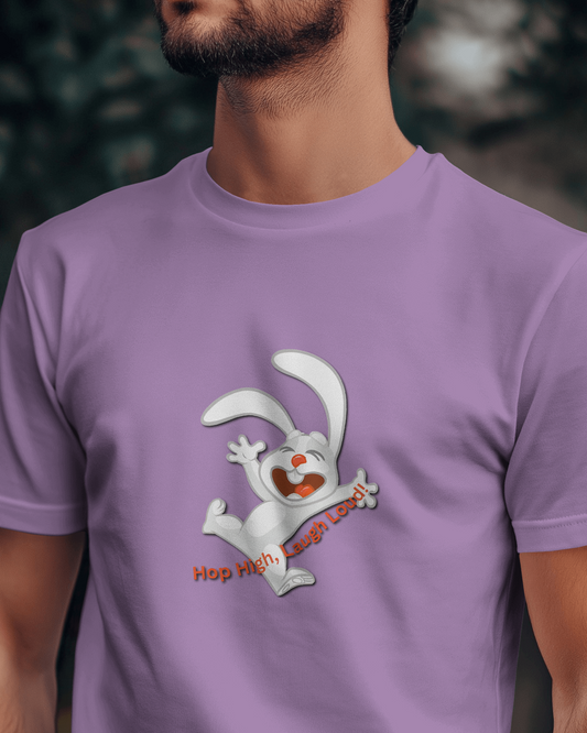 Earth & Thread | Hop High! 100% Cotton Regular Fit T-Shirt - Premium 180 GSM Energetic Rabbit Graphic Tee