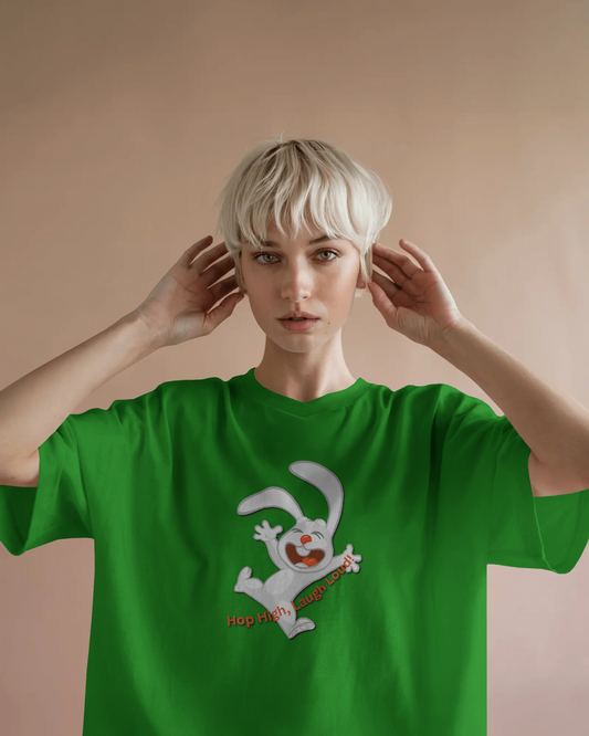 Earth & Thread | Hop High! 100% Cotton Regular Fit T-Shirt - Premium 180 GSM Energetic Rabbit Graphic Tee
