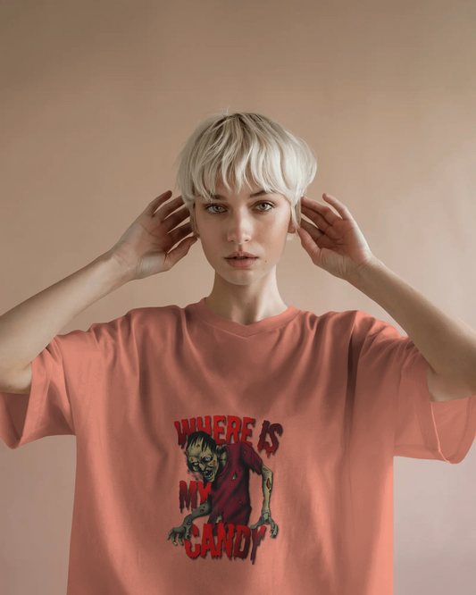 Earth & Thread | Where Is My Candy 100% Cotton Regular Fit T-Shirt - Premium 180 GSM Zombie Graphic Tee