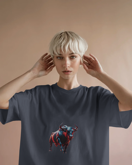 Earth & Thread | Dynamic Bull 100% Cotton Regular Fit T-Shirt - Premium 180 GSM Abstract Animal Graphic