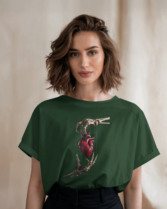 Earth & Thread | Skeleton Hands Holding Heart 100% Cotton Regular Fit T-Shirt - Premium 180 GSM Gothic Romance Graphic