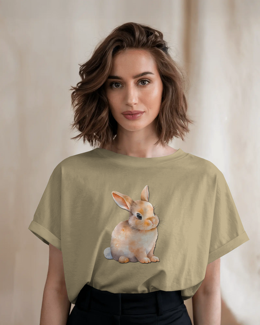 Earth & Thread | Cute Bunny 100% Cotton Regular Fit T-Shirt - Premium 180 GSM Adorable Rabbit Graphic Tee