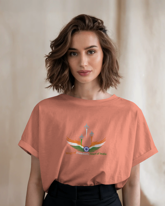 Earth & Thread | Wings of Freedom, Heart of India 100% Cotton Regular Fit T-Shirt - Premium 180 GSM Patriotic Aviation Graphic Tee