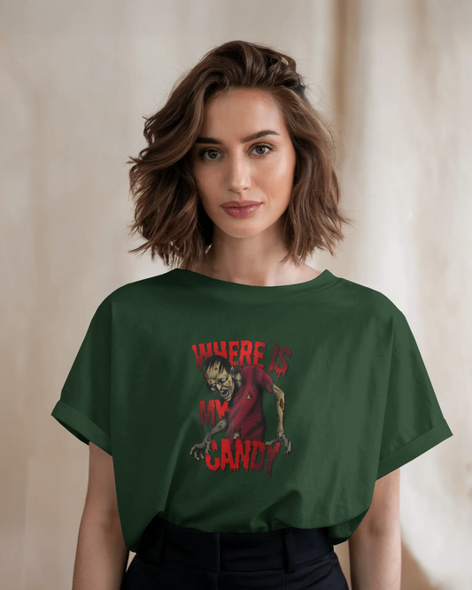 Earth & Thread | Where Is My Candy 100% Cotton Regular Fit T-Shirt - Premium 180 GSM Zombie Graphic Tee