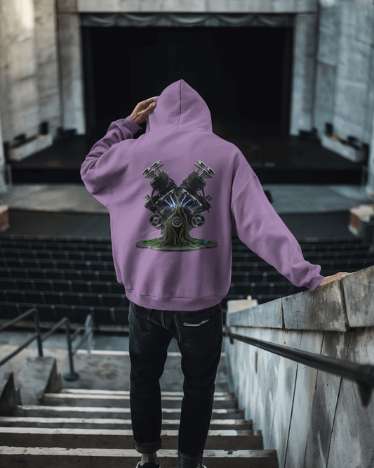 Earth & Thread | Biomechanical Engine Tree Oversized Hoodie - Premium 350 GSM Ultra-Smooth Fleece Back Print