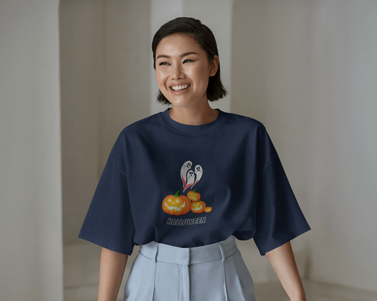 Oversized French Terry – Ghostly Pumpkin Halloween Tee
