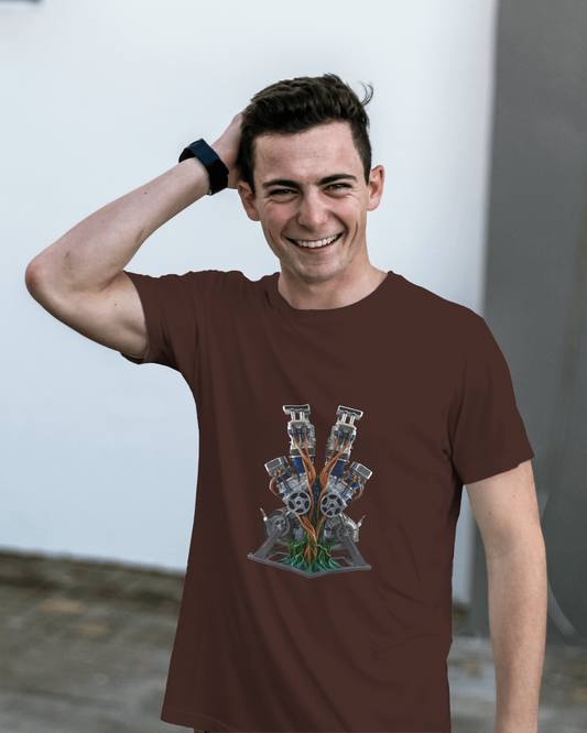 Earth & Thread | Biomechanical Engine Tree 100% Cotton Regular Fit T-Shirt - Premium 180 GSM Tech Nature Graphic