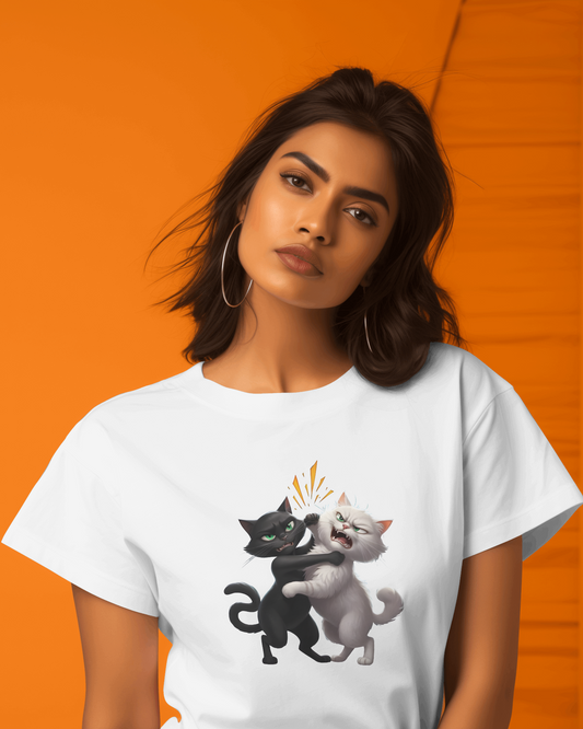 Earth & Thread | Hugging Cats 100% Cotton Regular Fit T-Shirt - Premium 180 GSM Adorable Pet Graphic