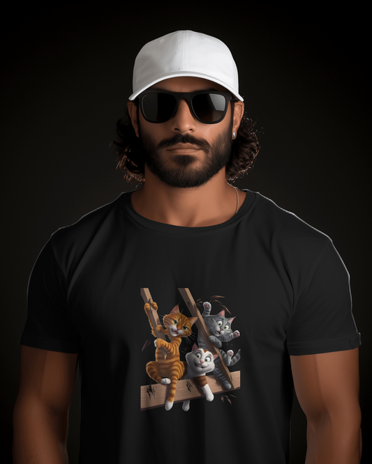 Earth & Thread | Escaping Cats 100% Cotton Regular Fit T-Shirt - Premium 180 GSM Playful Feline Graphic
