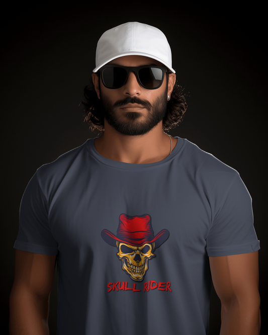 Earth & Thread | Skull Rider 100% Cotton Regular Fit T-Shirt - Premium 180 GSM Edgy Western Graphic Tee