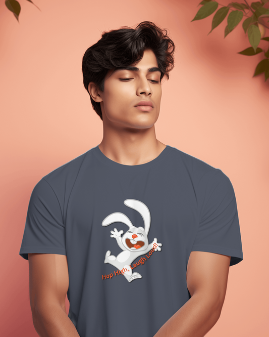 Earth & Thread | Hop High! 100% Cotton Regular Fit T-Shirt - Premium 180 GSM Energetic Rabbit Graphic Tee