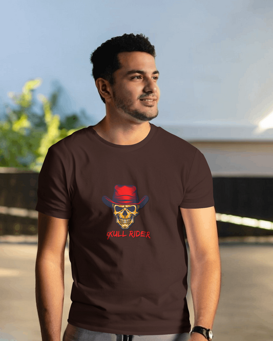 Earth & Thread | Skull Rider 100% Cotton Regular Fit T-Shirt - Premium 180 GSM Edgy Western Graphic Tee