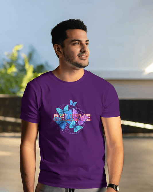 Earth & Thread | Believe Butterflies 100% Cotton Regular Fit T-Shirt - Premium 180 GSM Inspirational Nature Graphic Tee