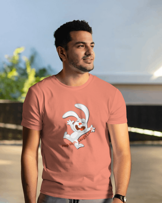 Earth & Thread | Hop High! 100% Cotton Regular Fit T-Shirt - Premium 180 GSM Energetic Rabbit Graphic Tee