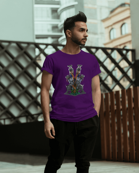 Earth & Thread | Biomechanical Engine Tree 100% Cotton Regular Fit T-Shirt - Premium 180 GSM Tech Nature Graphic