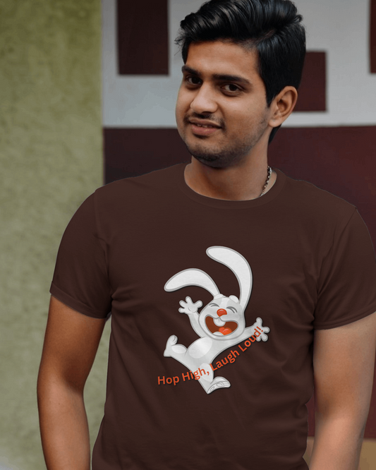Earth & Thread | Hop High! 100% Cotton Regular Fit T-Shirt - Premium 180 GSM Energetic Rabbit Graphic Tee