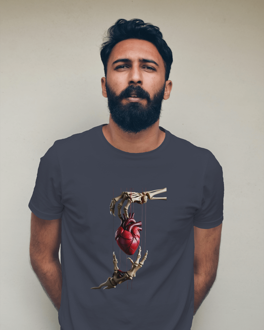 Earth & Thread | Skeleton Hands Holding Heart 100% Cotton Regular Fit T-Shirt - Premium 180 GSM Gothic Romance Graphic