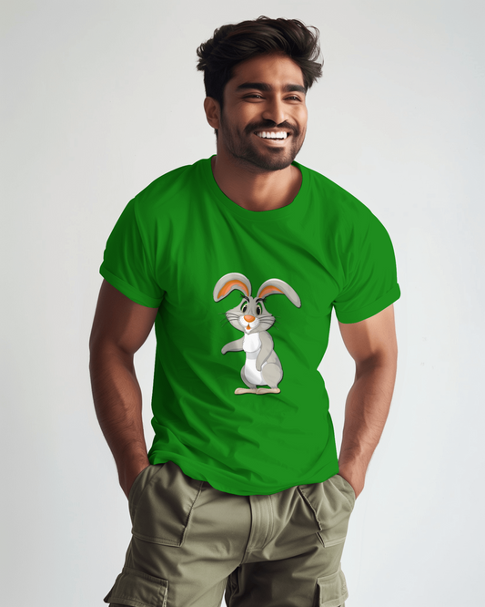 Earth & Thread | Curious Rabbit 100% Cotton Regular Fit T-Shirt - Premium 180 GSM Adorable Animal Graphic