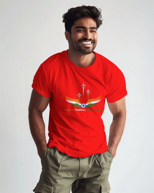 Earth & Thread | Wings of Freedom, Heart of India 100% Cotton Regular Fit T-Shirt - Premium 180 GSM Patriotic Aviation Graphic Tee