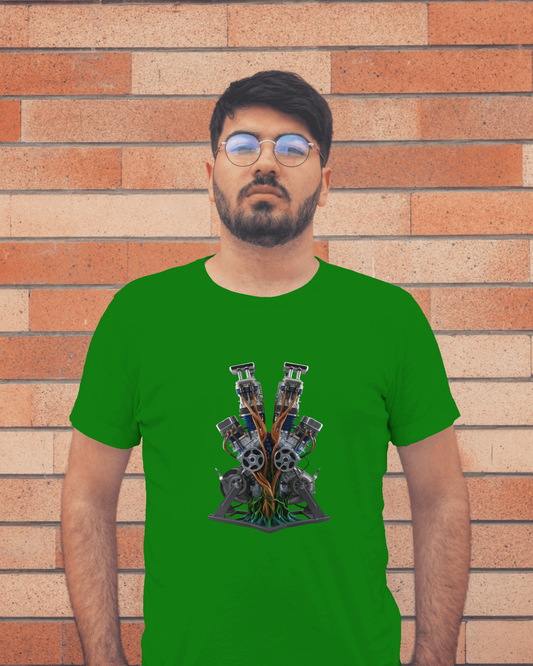 Earth & Thread | Biomechanical Engine Tree 100% Cotton Regular Fit T-Shirt - Premium 180 GSM Tech Nature Graphic