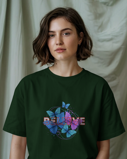 Earth & Thread | Believe Butterflies 100% Cotton Regular Fit T-Shirt - Premium 180 GSM Inspirational Nature Graphic Tee
