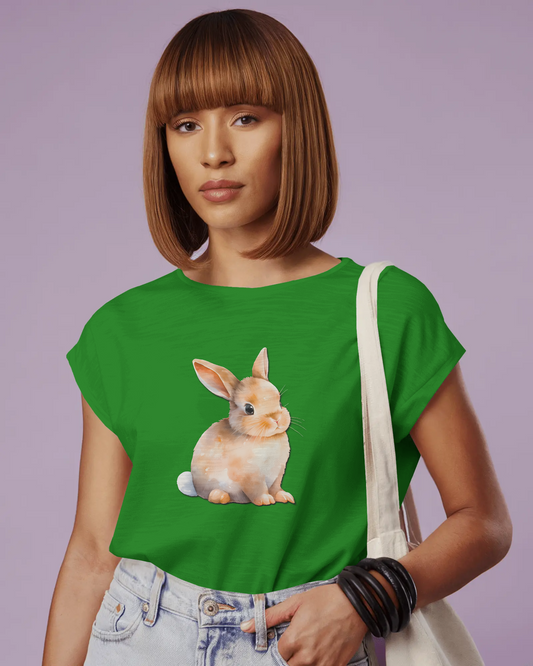 Earth & Thread | Cute Bunny 100% Cotton Regular Fit T-Shirt - Premium 180 GSM Adorable Rabbit Graphic Tee