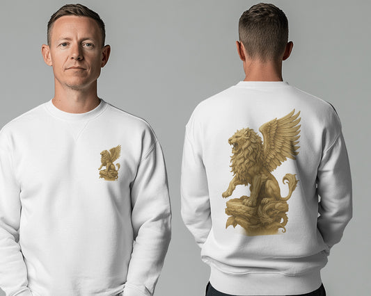 Earth & Thread Unisex Mythical Lion Graphic Oversized Sweatshirt | 350 GSM Cotton Fleece Pullover | Winter Streetwear for Men & Women | Premium Printed Crew Neck