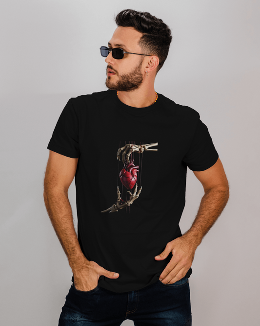 Earth & Thread | Skeleton Hands Holding Heart 100% Cotton Regular Fit T-Shirt - Premium 180 GSM Gothic Romance Graphic