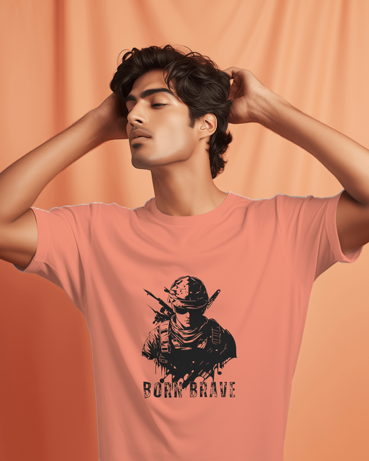 Earth & Thread | Born Brave 100% Cotton Regular Fit T-Shirt - Premium 180 GSM Soldier Spirit Graphic Tee
