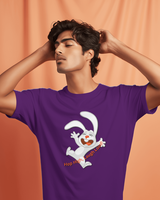 Earth & Thread | Hop High! 100% Cotton Regular Fit T-Shirt - Premium 180 GSM Energetic Rabbit Graphic Tee