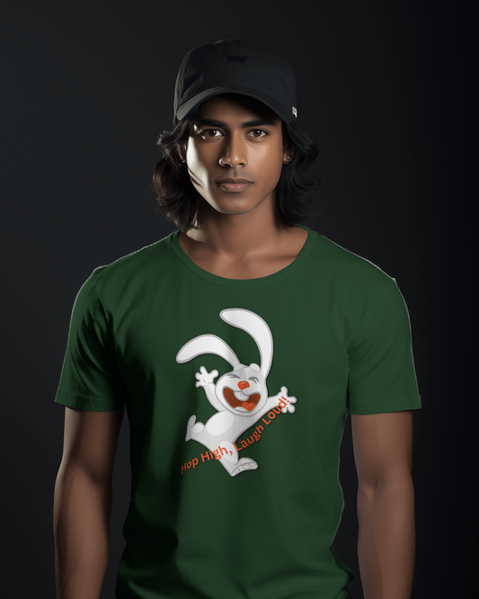 Earth & Thread | Hop High! 100% Cotton Regular Fit T-Shirt - Premium 180 GSM Energetic Rabbit Graphic Tee