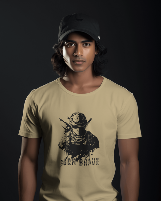 Earth & Thread | Born Brave 100% Cotton Regular Fit T-Shirt - Premium 180 GSM Soldier Spirit Graphic Tee
