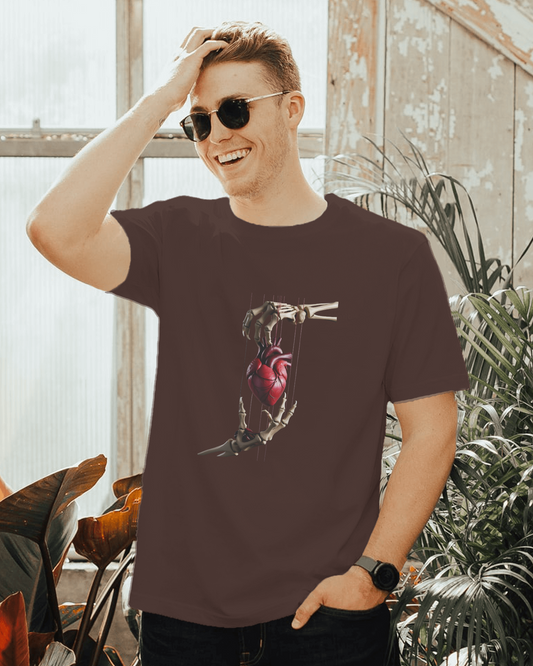 Earth & Thread | Skeleton Hands Holding Heart 100% Cotton Regular Fit T-Shirt - Premium 180 GSM Gothic Romance Graphic