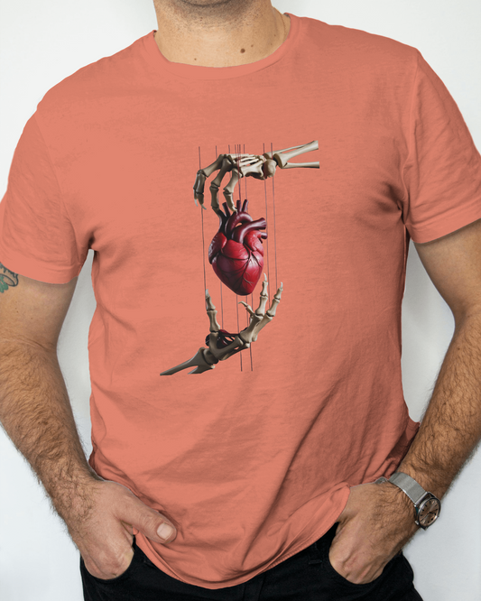 Earth & Thread | Skeleton Hands Holding Heart 100% Cotton Regular Fit T-Shirt - Premium 180 GSM Gothic Romance Graphic